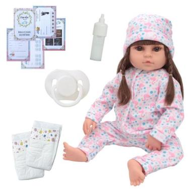Imagem de Boneca Reborn Bebe 100% Silicone Cabelo Castanho Com Itens - Cegonha R