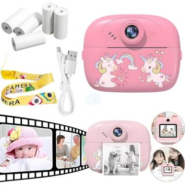 Imagem de MENDES STORE Câmera Instantânea Infantil Filmadora Full Hd Divertida Jogo impressora foto na hora ROSA