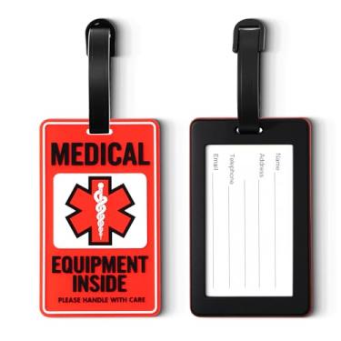 Imagem de Etiqueta de bagagem de equipamento médico para CPAP/BIPAP vermelha 1 pacote com etiqueta de alerta de identificação médica multifuncional para bagagem de mão e suprimentos, suprimentos de viagem
