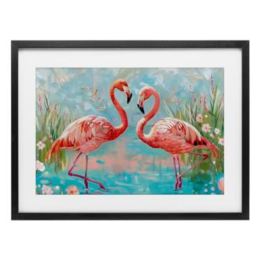 Imagem de Stupell Industries Impressão emoldurada moderna flamingo amor preto sob vidro, design por LSR Design Studio, 14 x 20