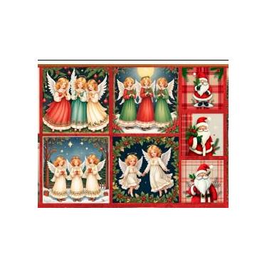 Imagem de Tecido Tricoline digital Fernando Maluhy Painel papai noel e anjos 50 x 150 cm