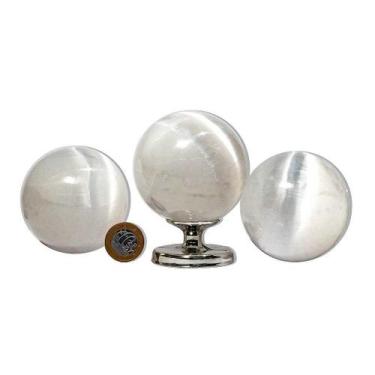 Imagem de Esfera de Selenita Natural Branca Translúcida - 500g - 7 a 8cm - Lapid