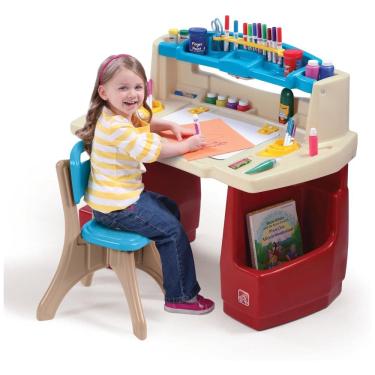 Imagem de Mesa de Atividades Infantil com Cadeira e Espaço para Armazenamento, Ideal para Crianças a Partir de 3 Anos, Step2, Vermelha e Bege