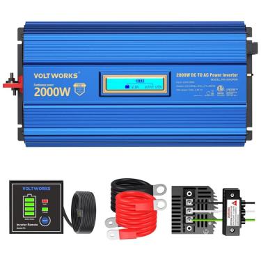 Imagem de Inversor de Potência 2000W DC 12V para AC 3 Tomadas, 2 USB, 110v, VOLTWORKS VK 2000PBR, Azul Aço