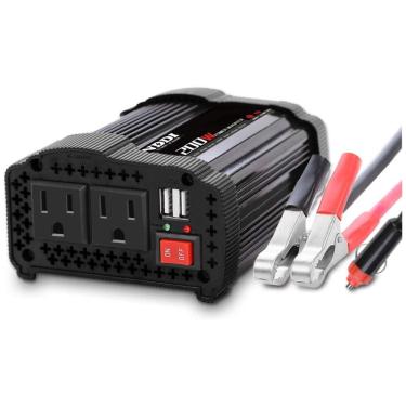 Imagem de Inversor de Potência 200W 12V Para AC 2 Tomadas, USB, 110v, NDDI, Preto