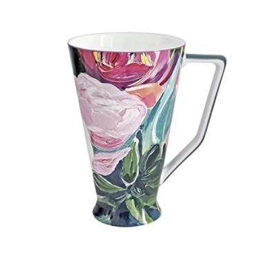 Imagem de GRFIT Caneca de café de grande capacidade de 500 ml caneca rosa pintada à mão xícara requintada de porcelana de osso para leite e café da manhã caneca de café (cor: latão)