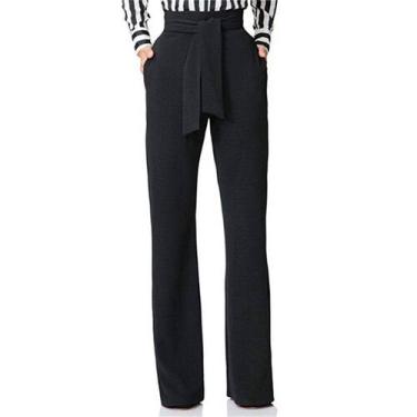 Imagem de Calça capri LOUS feminina, casual, reta, perna larga, preta - LKOUS