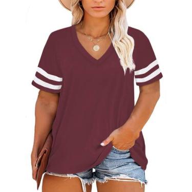 Imagem de Blusa túnica feminina Happy Sailed plus size com decote em V vermelha 