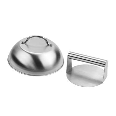 Imagem de IEUDNS Prensa para hambúrguer com cúpula de derretimento de queijo, grelha resistente, chapa com cúpula para cozinha, chapa plana para cozinhar sanduíches e