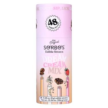 Imagem de SORBOS Canudos comestíveis, Dream Cream Mix – Sabores de morango, chocolate, café e baunilha, embalados individualmente, sem glúten, 19 cm (pacote com 48)