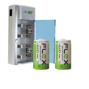 Imagem de Carregador De Pilhas Aa 9V Aaa D Flex Bivolt C/2 Pilhas D