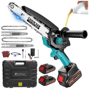 Imagem de Motoserra Elétrica Portátil sem Fio com 2 Baterias Recarregáveis 21V, DocSmart, Azul