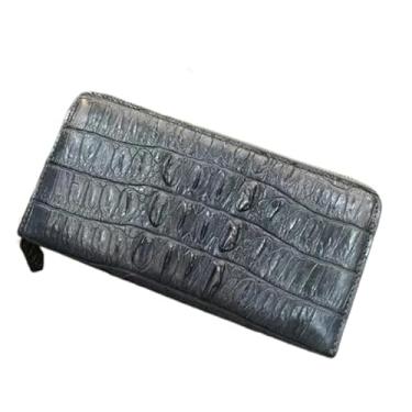 Imagem de Carteira feminina de couro de crocodilo genuína moderna com zíper longa porta-cartões couro de jacaré exótico feminino bolsa clutch azul, Cinza, 19.5cm(Length) x 10cm(Width) x 2.5cm(Deep), Moda e
