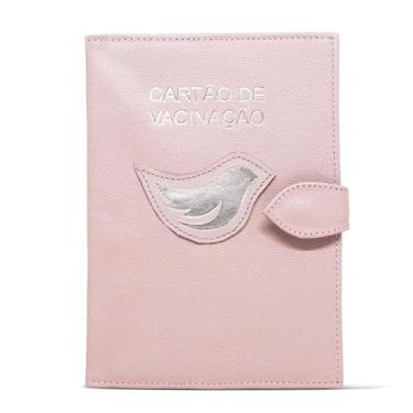Imagem de Porta Cartão de Vacinação em Couro, Capa Protetora com Detalhe de Pássaro Dourado para Bebês (Rosa Bebê)