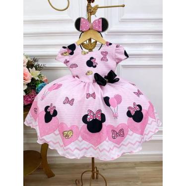 Imagem de Vestido Infantil Minnie Rosa Com Broche de Laço Luxo (1201RS) - Baila 