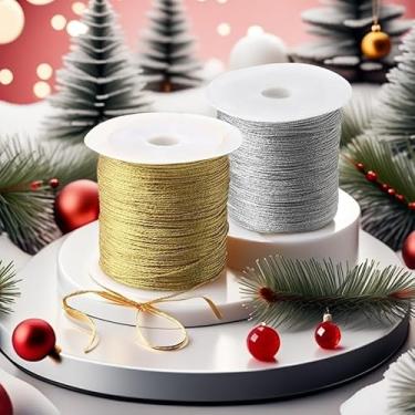 Imagem de Cordão metálico dourado e prateado, 2 carretéis de 0,5 mm, fita metálica dourada e prata para pulseiras, joias e artesanato