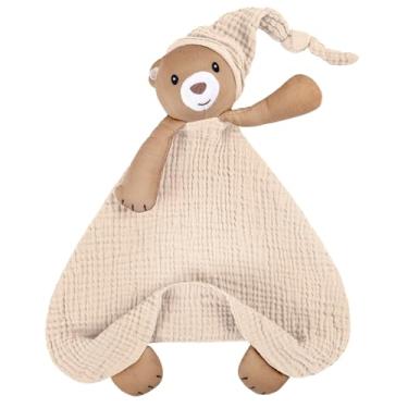 Imagem de lulumoon Bear Lovey for Babies: Cobertor de segurança de musselina amigo da pele para se acalmar - Presente aconchegante para chá de bebê