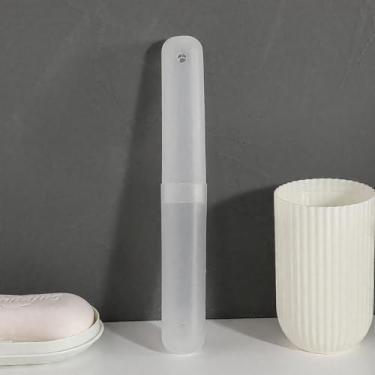 Imagem de Estojo portátil para escova de dentes, organizador leve para escova de dentes para viagens de negócios, acampamento e uso diário (branco)