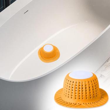 Imagem de Capa de ralo de silicone para banheiro e pia, apanhador de cabelo antientupimento com tela de filtro, protetor de ralo de chuveiro, fácil instalação e limpeza (laranja)