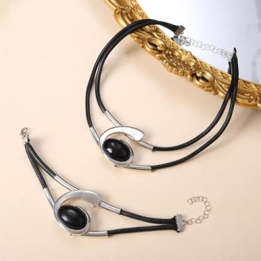 Imagem de Ofertas de liquidação: Conjunto de colar e pulseira de olho oval de caracol acrílico cordão de cera feminina