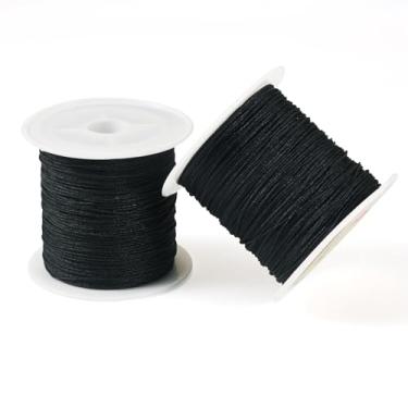 Imagem de Cordão de nó chinês de nylon de 0,6 mm para fabricação de joias, cordão de nylon preto para pulseiras, colares de contas, trança de rabo de rato, 2 rolos, 40 m/43,7 jardas/rolo