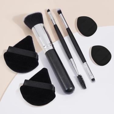 Imagem de Conjunto de 7 peças de pincéis de maquiagem e puff, esponjas de maquiagem em pó, macias e fofas para se ajustar à pele (preto)