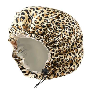 Imagem de Protetor de cabelo acetinado ajustável para dormir - Touca noturna feminina estilo encaracolado e trançado com conforto semelhante à seda, Estampa de leopardo, tamanho �nico
