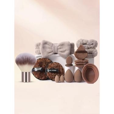 Imagem de Conjunto de 17 ferramentas de maquiagem, incluindo esponja de maquiagem, tigela de limpeza de pincel de maquiagem, puffs de pó, faixa de cabeça, pincel de pó e ferramentas de aplicação de base