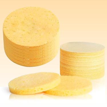 Imagem de 50 esponjas faciais comprimidas, esponjas de spa cosméticas naturais de celulose laranja para limpeza facial, máscara esfoliante
