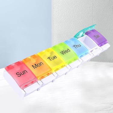 Imagem de Organizador semanal de comprimidos com vários compartimentos, fácil de abrir, portátil para vitaminas, suplementos e medicamentos, uso diário