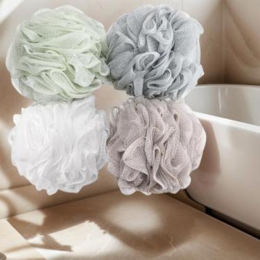 Imagem de Conjunto de esponja de banho de malha macia de 4 peças, bucha para banho de espuma rica, acessórios de banho em casa para homens, mulheres