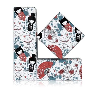 Imagem de Geluode Papel de embrulho japonês, papel de embrulho para presente de gato da sorte Maneki Neko, estilo japonês, 4 folhas dobradas planas, 51 x 71 cm para aniversário, casamento, chá de bebê