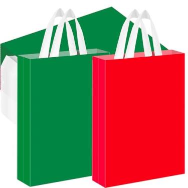Imagem de SilTriangle 100 sacos de plástico vermelhos e verdes de presente de Natal para pequenas empresas, sacolas de compras de Natal com alça para embrulho de presente de festa de Natal