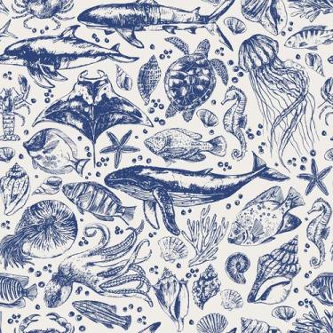 Imagem de Papel de parede Livelynine Ocean Fish Vinil 44x200cm impermeável