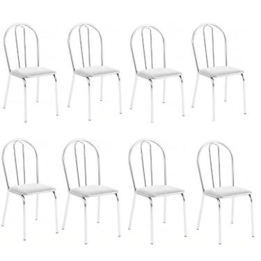 Imagem de Kit 8 Cadeiras Lisboa Cromada Para Cozinha Ou área Gourmet-assento Sintético Branco