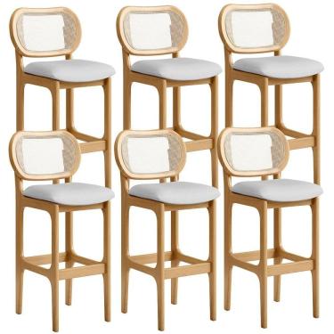 Imagem de Kit 06 Banquetas Altas Para Cozinha Bancada Sala Tela Betta Fixa L02 Linho Cinza - Lyam