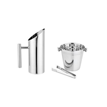 Imagem de Jarra de Suco e Balde de Gelo Pegador Aço Inox Bar Bebidas