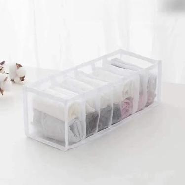 Imagem de Organizador de sutiã e roupa íntima, divisórias de gaveta de malha para meias que economizam espaço, organizador de armazenamento dobrável para gavetas, armário, viagem, branco, P