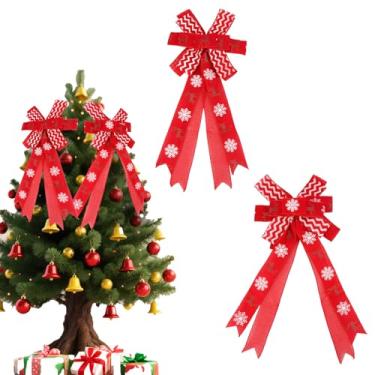 Imagem de GAFATORY Laço vermelho de Natal para guirlanda, pacote com 2, enfeite de árvore de Natal, decoração ao ar livre, grande arco de guirlanda com estampa de veado da neve, para decoração de Natal e porta
