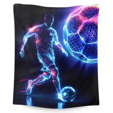 Imagem de Cobertor de futebol, presente para meninos, cobertores infantis para adolescentes, 152 x 127 cm, mantas macias para homens, presentes para amantes de futebol, manta quente para sala de estar, cama