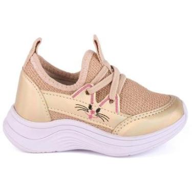 Imagem de Tênis Infantil Menina Calce Fácil Bordado Gatinho T004-Feminino