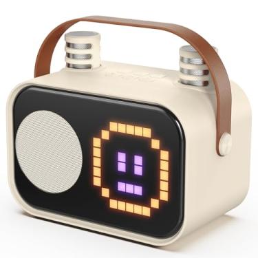 Imagem de JYX Karaoke com 2 Microfones, Karaoke Infantil para Crianças e Adultos, Mini Caixa de Som Portátil Bluetooth Brinquedos para Meninas e Meninos, com Entrada AUX/Cartão SD/USB/BT 5.3 (Bege-2 Mics)