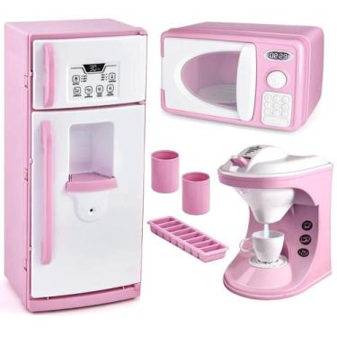 Imagem de Kit Cozinha Infantil Geladeira Micro-ondas e Cafeteira de Brinquedo So