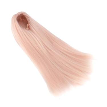 Imagem de SUNGOOYUE 1/4 Boneca Longa Reta Peruca Macia de Alta Temperatura Seda Meio Divisão Estilo Diy para Coleção de Bonecas (Rosa)