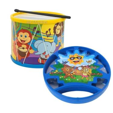 Imagem de Pandeiro Bumbo Brinquedo Infantil Colorido Divertido 2Pçs Musical Tambor Grande Educativo NF