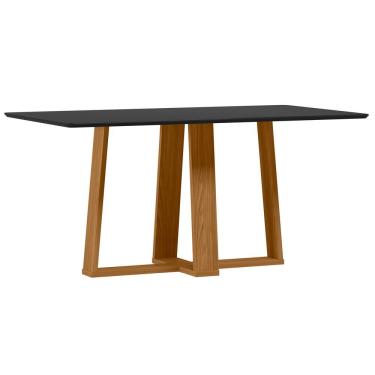 Imagem de Mesa De Jantar Para 6 Lugares 1,60m Tampo Mdf Com Vidro Rubi Ypê/preto - New Ceval