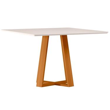 Imagem de Mesa De Jantar Quadrada 6 Lugares 135cm Tampo Mdf Com Vidro Lectus Ypê/off White - New Ceval