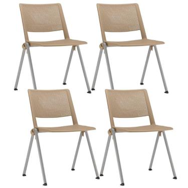 Imagem de Kit 04 Cadeiras Empilhável Fixa Lift F02 Base Aço Cinza Nude - Lyam Decor