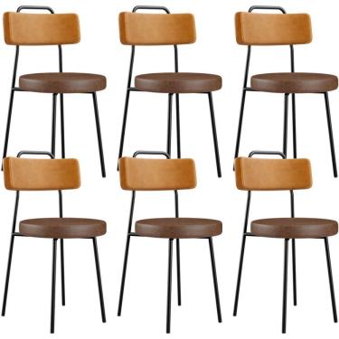 Imagem de Kit 06 Cadeiras Decorativas Estofada Para Sala Jantar Barcelona L02 Couríssimo Whisky Marrom - Lyam