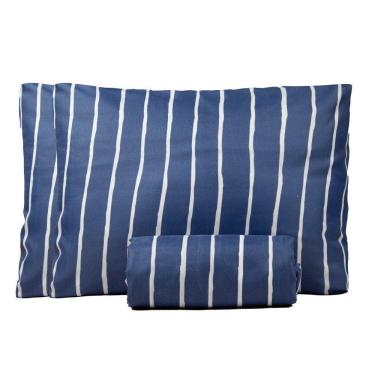 Imagem de Jogo De Lençol Queen Bouti Basic Estampado 180 Fios 3 Peças - Listra Azul Marinho